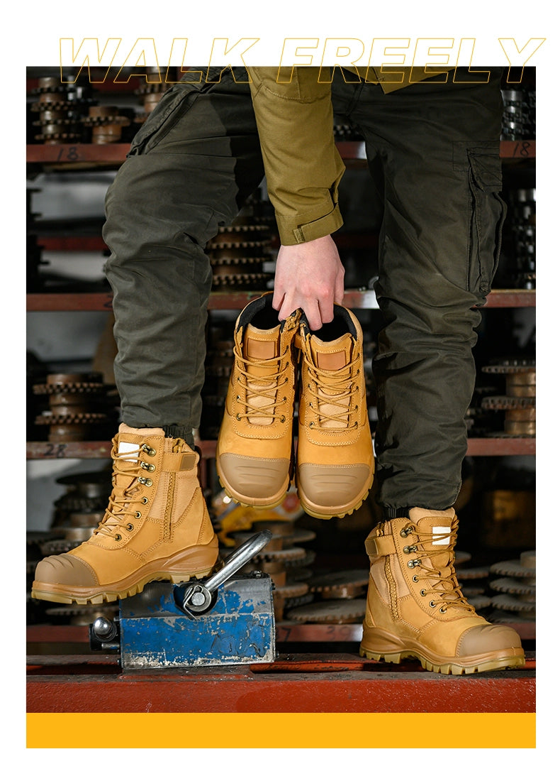 Safety Boots Men's Welders for the Four Seasons First Layer Cowhide Work Anti-Smash and Anti-Puncture Plaid Solid Bottom