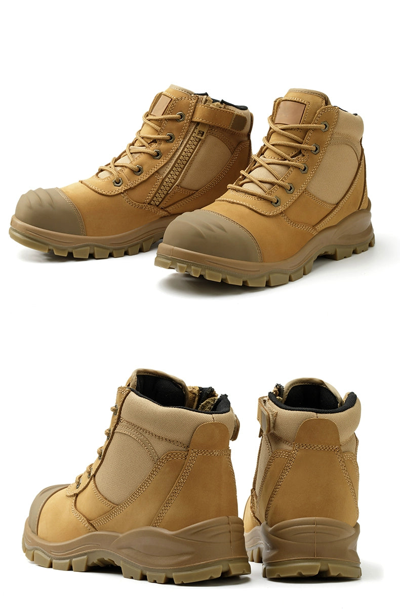 Safety Boots Men's Welders for the Four Seasons First Layer Cowhide Work Anti-Smash and Anti-Puncture Plaid Solid Bottom