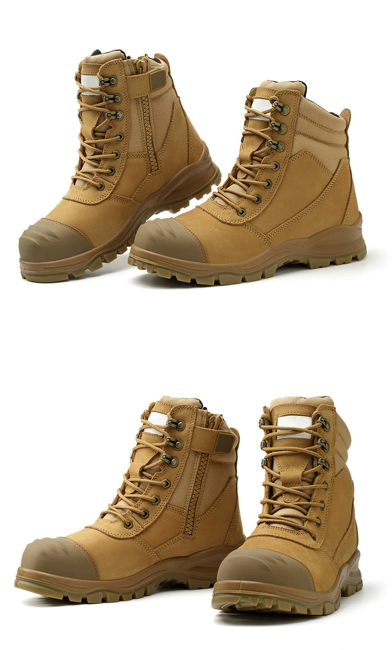 Safety Boots Men's Welders for the Four Seasons First Layer Cowhide Work Anti-Smash and Anti-Puncture Plaid Solid Bottom