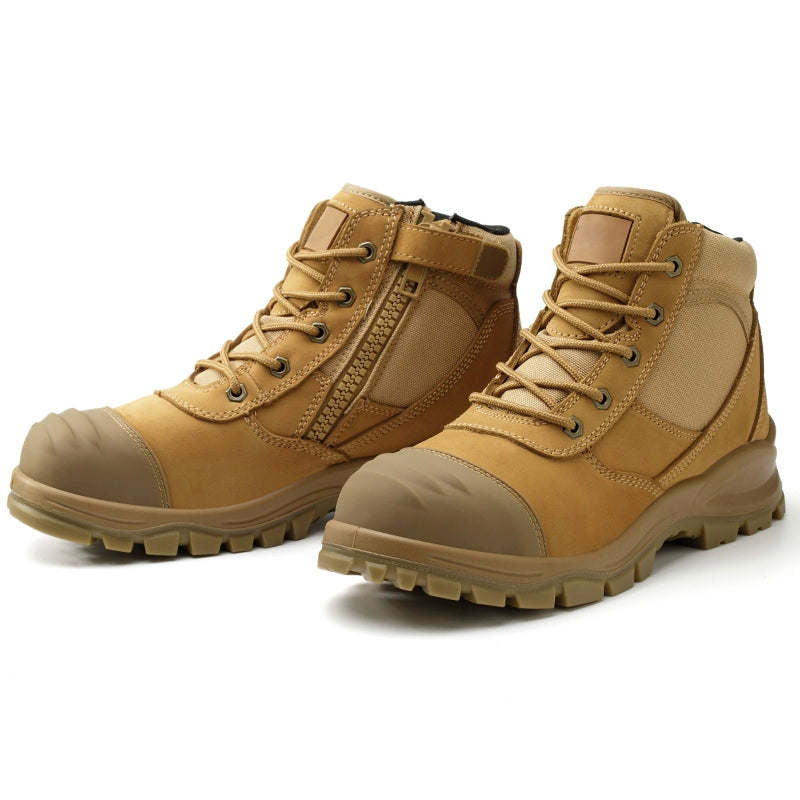 Safety Boots Men's Welders for the Four Seasons First Layer Cowhide Work Anti-Smash and Anti-Puncture Plaid Solid Bottom