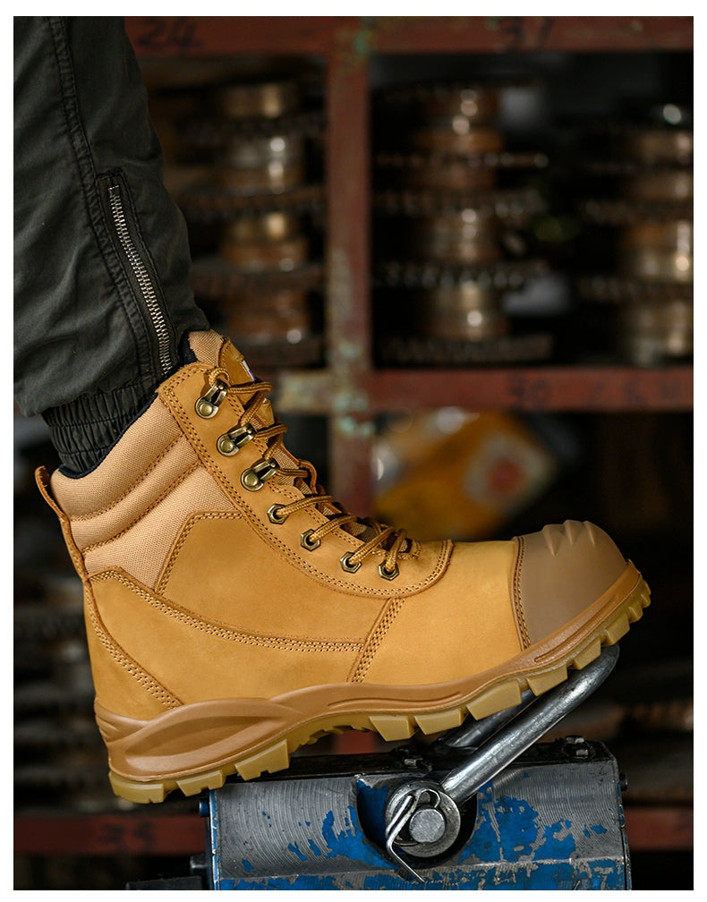 Safety Boots Men's Welders for the Four Seasons First Layer Cowhide Work Anti-Smash and Anti-Puncture Plaid Solid Bottom
