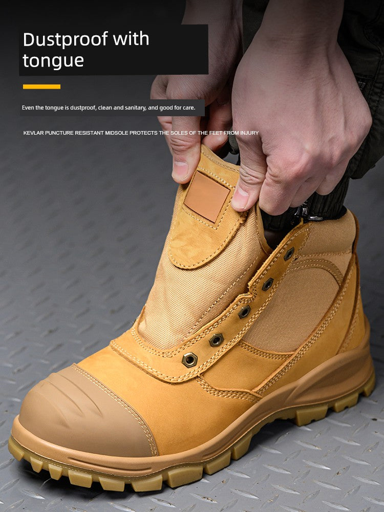 Safety Boots Men's Welders for the Four Seasons First Layer Cowhide Work Anti-Smash and Anti-Puncture Plaid Solid Bottom