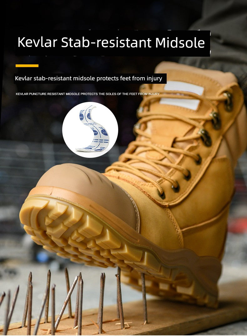 Safety Boots Men's Welders for the Four Seasons First Layer Cowhide Work Anti-Smash and Anti-Puncture Plaid Solid Bottom