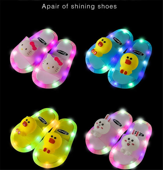 Summer Children's Light Slippers Non-slip Breathable Cute Animal Pattern Luminous LED Girls Boys Household Slippers Kids Shoes