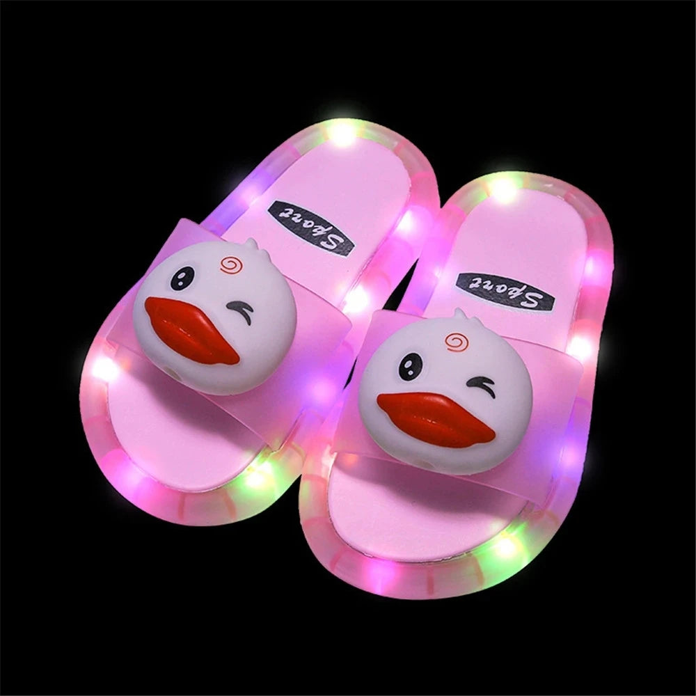 Summer Children's Light Slippers Non-slip Breathable Cute Animal Pattern Luminous LED Girls Boys Household Slippers Kids Shoes