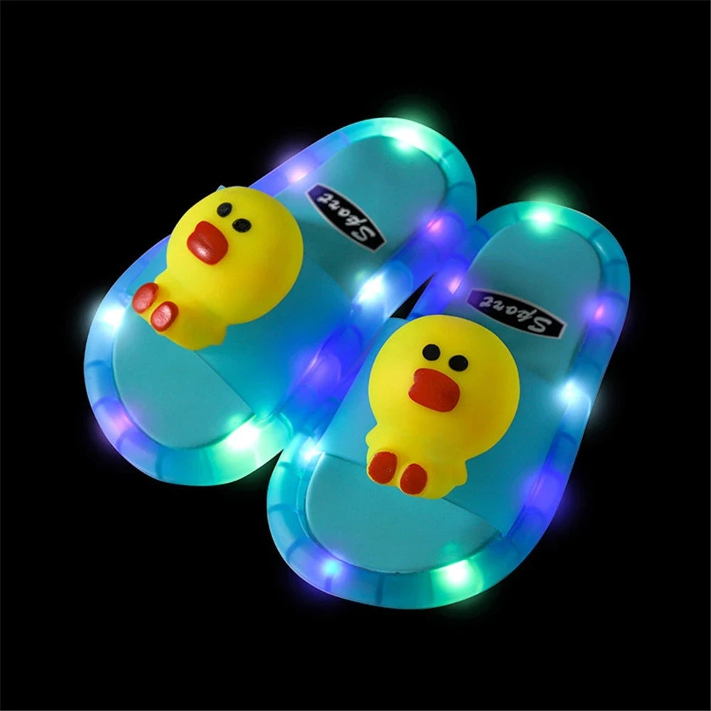 Summer Children's Light Slippers Non-slip Breathable Cute Animal Pattern Luminous LED Girls Boys Household Slippers Kids Shoes