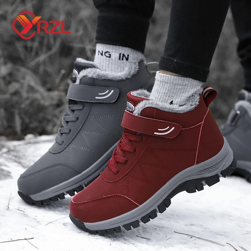 YRZL Men's Snow Boots Waterproof Sneakers Super Warm Plush Women Boots Outdoor Non-slip Couple Hiking Boots Work Shoes Winter