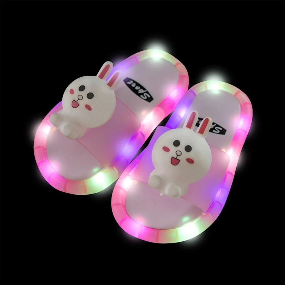 Summer Children's Light Slippers Non-slip Breathable Cute Animal Pattern Luminous LED Girls Boys Household Slippers Kids Shoes