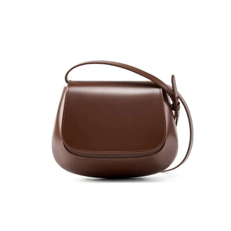 Burminsa Trendy Genuine Leather Saddle Small Crossbody Bags For Women 2025 Luxury Designer Shoulder Purses Round Ladies Handbags