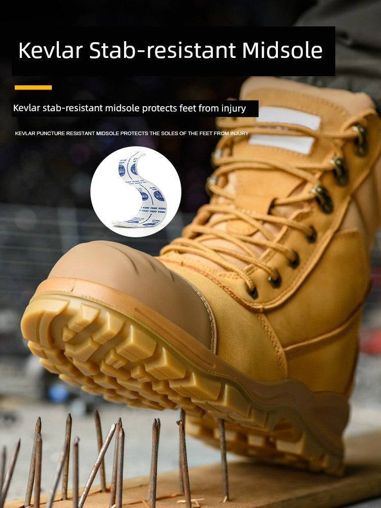 Safety Boots Men's Welders for the Four Seasons First Layer Cowhide Work Anti-Smash and Anti-Puncture Plaid Solid Bottom