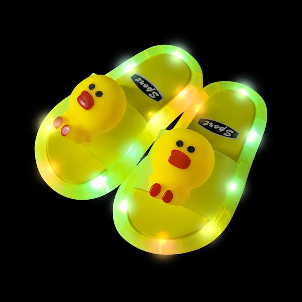 Summer Children's Light Slippers Non-slip Breathable Cute Animal Pattern Luminous LED Girls Boys Household Slippers Kids Shoes