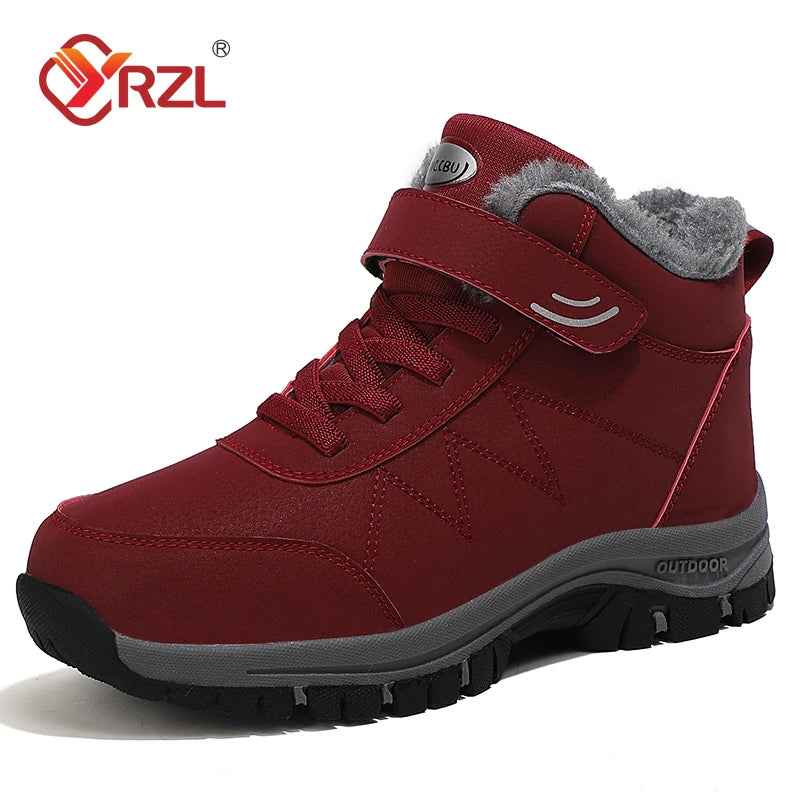 YRZL Men's Snow Boots Waterproof Sneakers Super Warm Plush Women Boots Outdoor Non-slip Couple Hiking Boots Work Shoes Winter