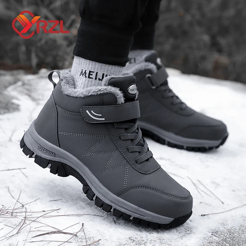 YRZL Men's Snow Boots Waterproof Sneakers Super Warm Plush Women Boots Outdoor Non-slip Couple Hiking Boots Work Shoes Winter