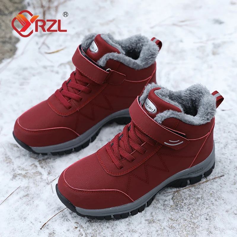 YRZL Men's Snow Boots Waterproof Sneakers Super Warm Plush Women Boots Outdoor Non-slip Couple Hiking Boots Work Shoes Winter