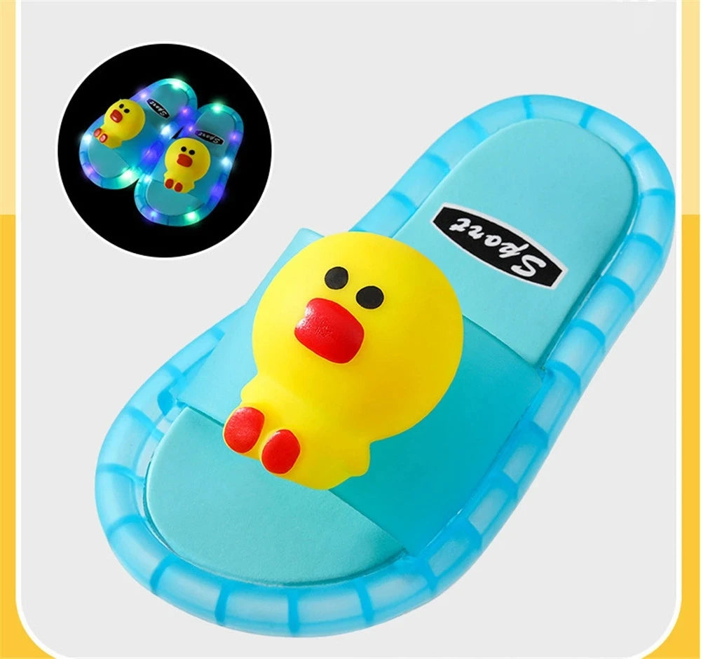 Summer Children's Light Slippers Non-slip Breathable Cute Animal Pattern Luminous LED Girls Boys Household Slippers Kids Shoes