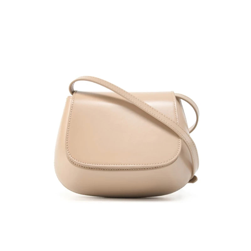 Burminsa Trendy Genuine Leather Saddle Small Crossbody Bags For Women 2025 Luxury Designer Shoulder Purses Round Ladies Handbags