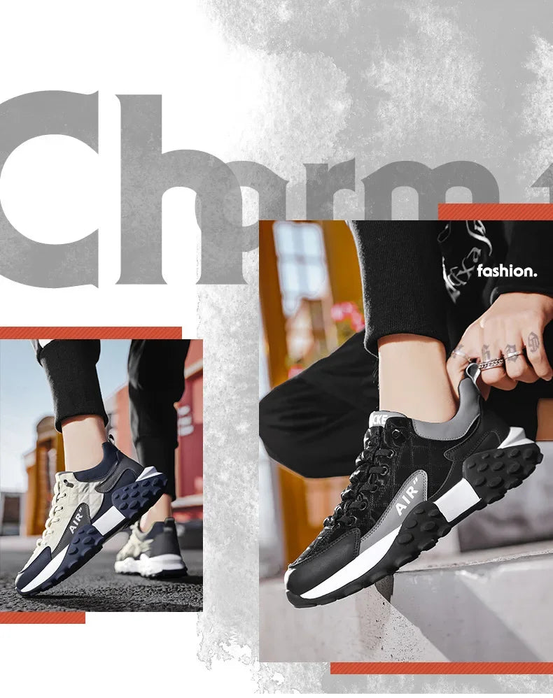 Thick Sole Mens Sneakers Fashion Man Shoe Versatile Vulcanized Shoe Lace Up Outdoor Running Shoes Anti-slip Zapatillas De Hombre