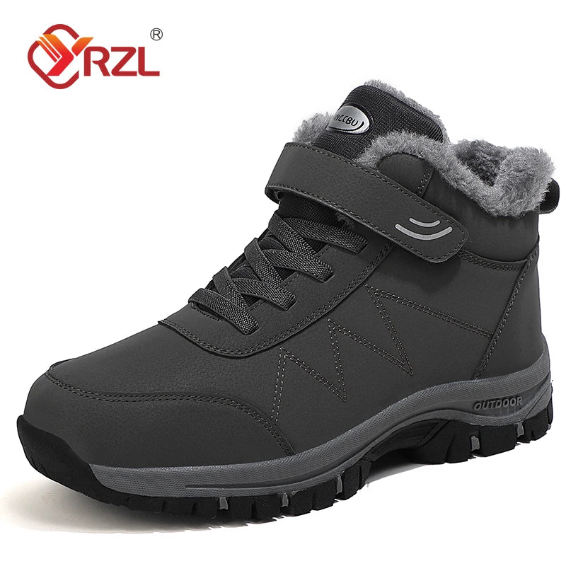 YRZL Men's Snow Boots Waterproof Sneakers Super Warm Plush Women Boots Outdoor Non-slip Couple Hiking Boots Work Shoes Winter