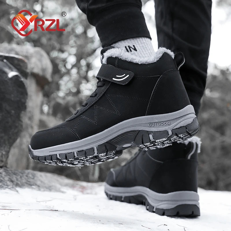 YRZL Men's Snow Boots Waterproof Sneakers Super Warm Plush Women Boots Outdoor Non-slip Couple Hiking Boots Work Shoes Winter