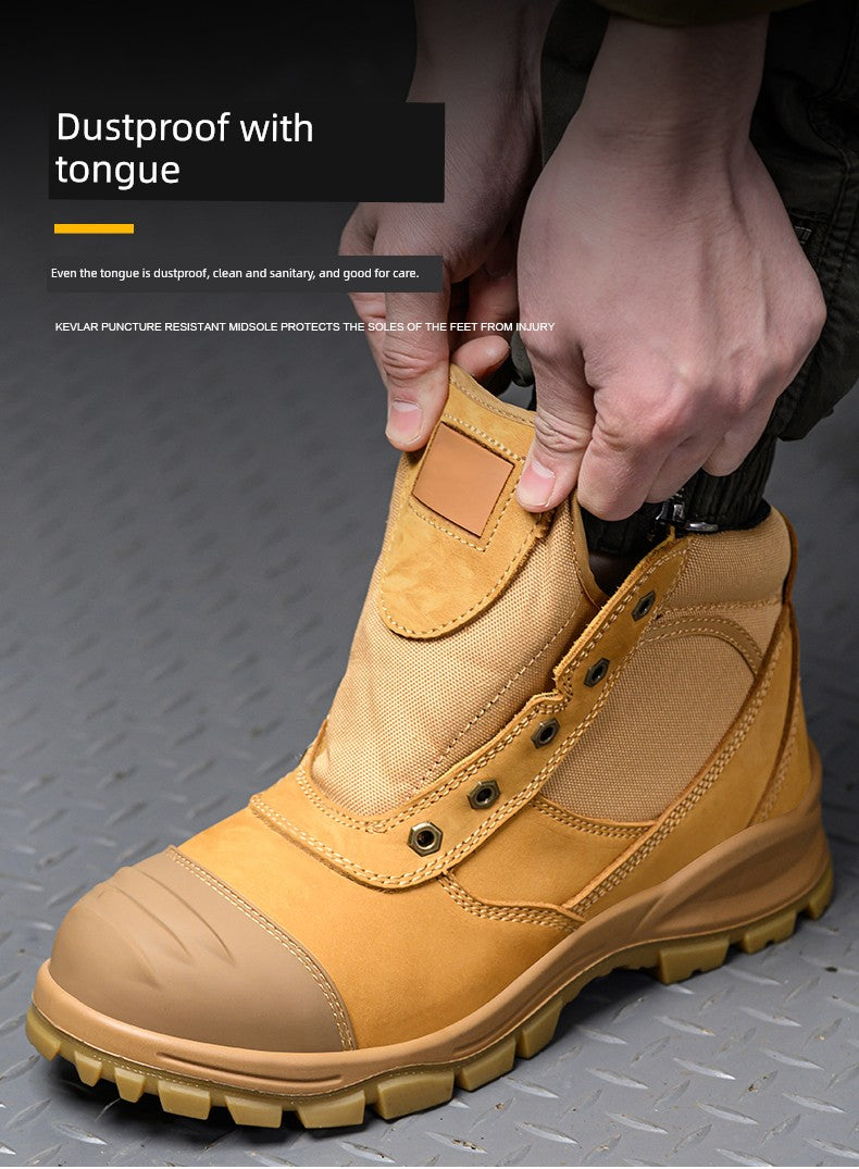 Safety Boots Men's Welders for the Four Seasons First Layer Cowhide Work Anti-Smash and Anti-Puncture Plaid Solid Bottom